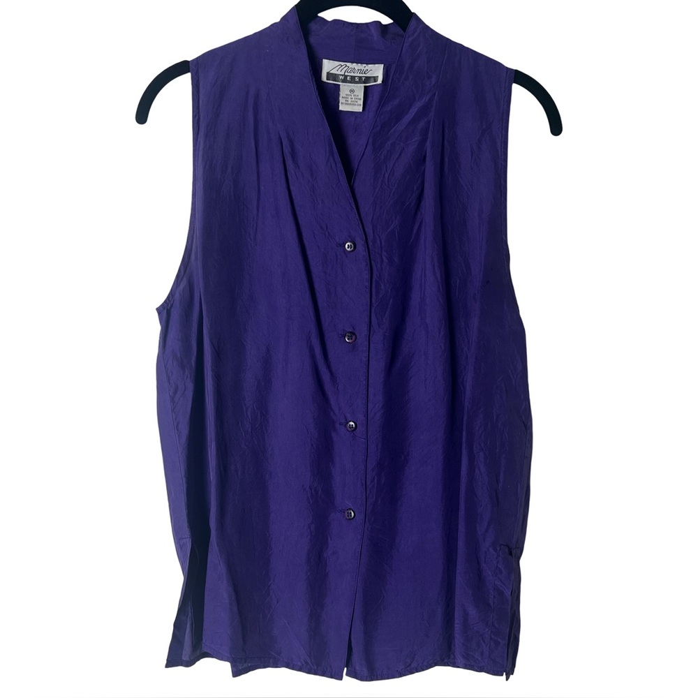 Women’s Vintage 90s Marnie West Purple Silk Sleeveless‎ Blouse Tank – Sz. M